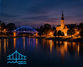 Nocny krajobraz Krosna Odrzańskiego nad Odrą
